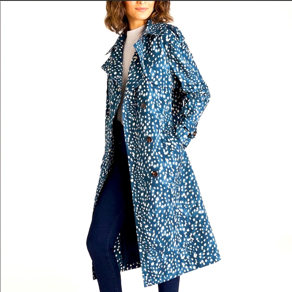 NWT Ann Taylor spotted teal trench midnight spruce